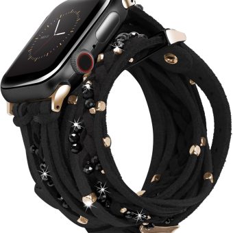 Bracelet Compatible with Apple Watch Band 44mm Women 45mm 42mm 49mm Boho Posh Leather Jewelry Dressy Fashion Cute Multilayer Wrap Suede Strap for iWatch Series Ultra