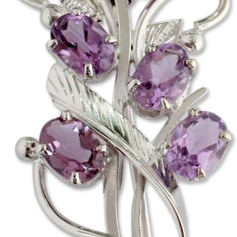 NOVICA Artisan Crafted Amethyst Floral Brooch Pin | Sterling Silver Purple Radiant Orchid | Hypoallergenic Jewelry | Amethyst Gemstone | Lead & Nickel Free | Indian ' Mystic Bouquet' 2" L x 0.8" W