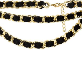 Alloy Waist Chain Body Chain Weave Rope Winding Twist Chain for Women Waist Belt Pendant Belly Chain Adjustable Body Harness for Jeans Dresses - S size – Black and Gold