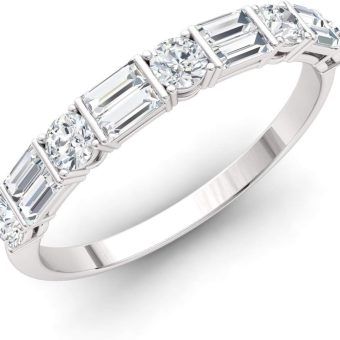 Diamondere Natural and Certified Gemstone and Baguette Diamond Wedding Ring in 14K White Gold | 0.79 Carat Half Eternity Stackable Band for Women, US Size 4 to 9