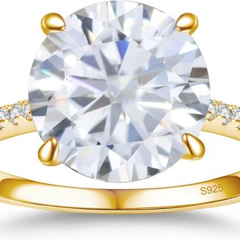 CZ Engagement Rings for Women,Women's Round/Pear/Oval/Cushion/Radiant Cut 925 Sterling Silver Solitaire Wedding Bands Engagement Promise Rings with 18K Yellow Gold Plated 1.5/2/3/4/5CT