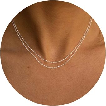 MBW Layered Necklaces for Women, Dainty Silver Plated Snake Twist Rope Chain Necklace for Women Simple Herringbone Thin Snake Chain Satellite Choker Necklace Silver Jewelry Set Gifts for Women Girls