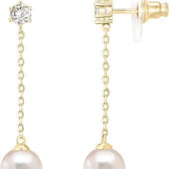 PAVOI 14k Gold Plated Sterling Silver Post Shell Pearl Drop Earrings | Pearl Earrings for Women