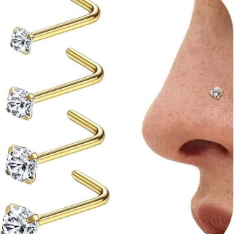 Jstyle 20G 4Pcs Stainless Steel Nose Rings Studs L-Shape Piercing Body Jewelry 1.5mm 2mm 2.5mm 3mm