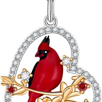 Cardinal Necklace for Women Sterling Silver Cardinal Heart Necklace pendant memorial Cardinals Appear When Angels Are Near Cute Bird Jewelry Gifts