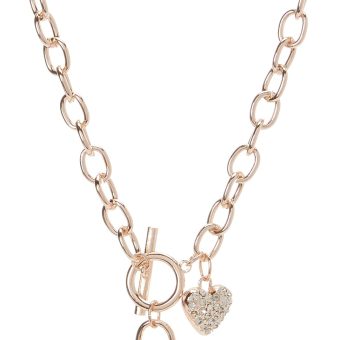 GUESS Rose-Gold-Tone Heart Lock Charm Toggle Chain Necklace