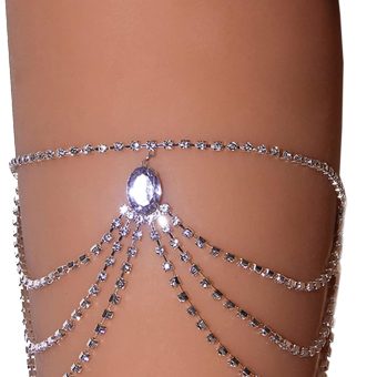 Rhinestone Thigh Chain Elastic Leg Chain Thigh Belt Crystal Multi-layer Leg Chain Bracelet Leg Jewelry for Women Nightclub (Silver 1)