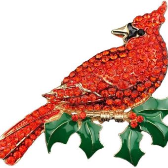 Large Gold Tone Northern Cardinal Brooch With Red Color Crystal Rhinestone Bird Brooches Pins Christmas Bird Brooch