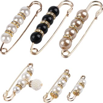 6Pcs Simulation Pearl Safety pins, Women's Woven Shawl Clip, Fashion Brooch Accessories, Suitable for Sweaters, Shawls, Pants (6Pcs-style 1)