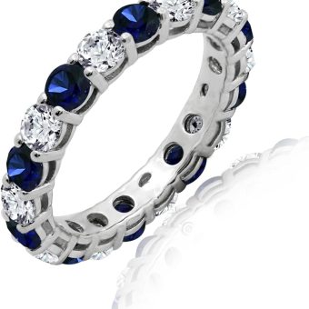 Amazon Essentials Women's Platinum Plated Sterling Silver Clear Infinite Elements Cubic Zirconia And Created Sapphire Eternity Band Ring (previously Amazon Collection)