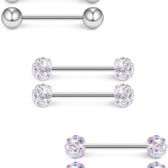 Ruifan 16G 9/16Inch Crystal Ball Nipple Tongue Tongue Shield Rings Stainless Steel Straight Barbell Body Piercing Jewelry Retainer