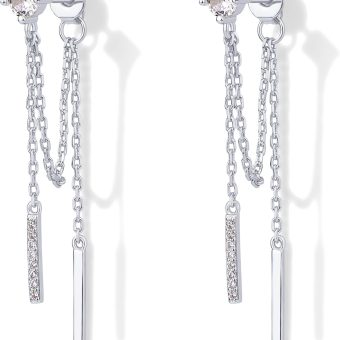 PAVOI 18K Gold Plated Sterling Silver Posts Drop Dangle Chain Earrings for Women | Dangling Chain Studs | Cubic Zirconia Ball Threader Earscapes Earrings