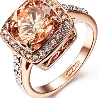 Yellow Shinning Cubic Zirconia Topaz Rings For Women 18K Rose Gold Plated