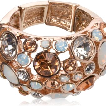 GUESS "Basic" Rose Gold Domed Multi-Stone Adjustable Ring, Size 7-9