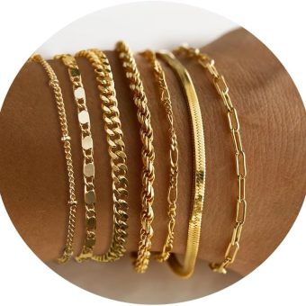 7pc Gold Bracelets for Women, 14K Real Gold Dainty Layered Cuban Link Paperclip Chain Herribone Bracelets Cute Stackable Gold Chain Bracelet Set for Women Trendy Jewelry Gifts