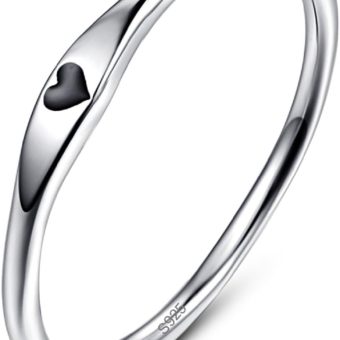 925 Sterling Silver Simple Carve Heart Wedding Band Stackable Promise Ring for Her Size 5-10