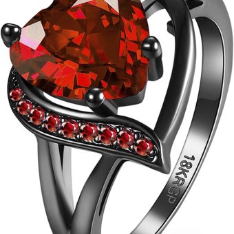 Romantic 18K Black Gold Plated Engagement Rings Heart Cubic Zirconia Promise Rings for Her Gold Wedding Ring Halloween Gifts Statement Rings for Women