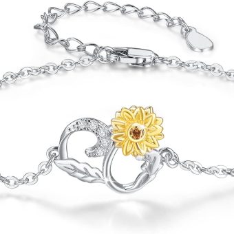 Cuoka Sunflower Bracelet 925 Sterling Silver Sunflower Jewelry For Women Girlfriend with Box