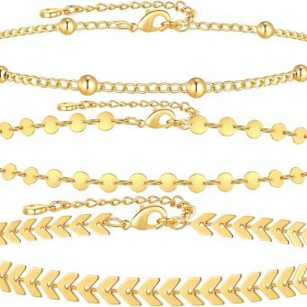 Gold Ankle Bracelets for Women, 18K Gold Anklets for Women Waterproof Cuban Link Anklets Set Layered Anklet Bracelets for Gold Jewelry Set Gift