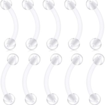 D.Bella 16G Clear Bioflex Acrylic Curved Barbell Eyebrow Rings Snake Eyes Tongue Belly Ring Mix Color CZ Piercing Retainer