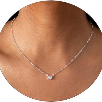 Tasiso Diamond Necklaces for Women Dainty CZ Leaf Necklace 14k Gold Plated Flower Necklace Simple Diamond Choker Necklaces for Women Trendy Prom Jewelry Gifts