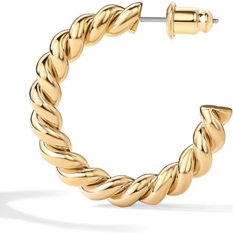 PAVOI 14K Gold Plated Twisted Rope Round Hoop Earrings in Rose Gold, White Gold and Yellow Gold