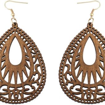 Bohemian Geometric Wood Earrings for Women Vintage Natural Wooden African Lightweight Teardrop Dangle Earrings Statement Boho Jewelry