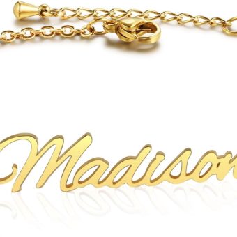 MMXX Personalized Name Bracelet or Anklet for Women Custom Gold/Silver/Rose Gold Nameplate Bracelets with Birthstone Gift for Mother Girlfriend Daughter