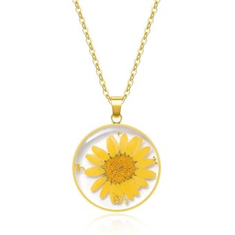 Birth Flower Necklaces For Women - Marigold October Month Flower Necklace - Handmade Pressed Flower Necklace - Unique Holiday Gift