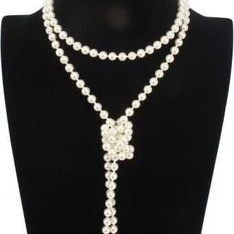 Long Pearl Necklace Imitation Pearl Necklace 1920s Flapper Pearl Necklace Multi Strand Pearl Necklace for Women Bridal Wedding Banquet Dinner Party - White 1.5m