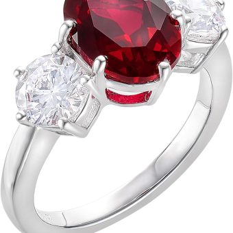 3-Stone Ruby Promise Ring for Women 925 Sterling Silver Infinity Wedding Engagement Ring for Women Girlfriend Size 5-9