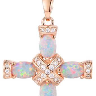 Barzel Rose Gold & White Gold Plated Created Opal Cross Chain With Pendant