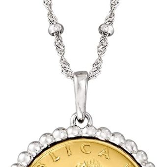 Ross-Simons Italian Genuine 20-Lira Coin Pendant Necklace in Sterling Silver. 18 inches