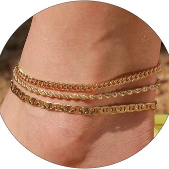 LEXODY Gold Ankle Bracelets for Women 14K Gold Filled Anklets for Women Waterproof Cuban Tennis Link Stackable Anklets Set Layered Anklet Bracelets for Women Dainty Beach Jewelry Gift for Women