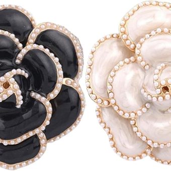 2 Pcs Camellia Flower Brooch Pins Elegant Faux Pearls for Women Dress Perfect for Party Wedding and Banquet