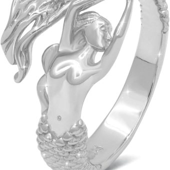 Mermaid Adjustable Ring - 925 Sterling Silver Fairytale Little Mermaid Open Wrap Rings for Women