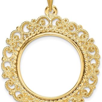 FJC Finejewelers 14 kt Yellow Gold and Textured Victorian 22.0mm Prong Coin Bezel Pendant