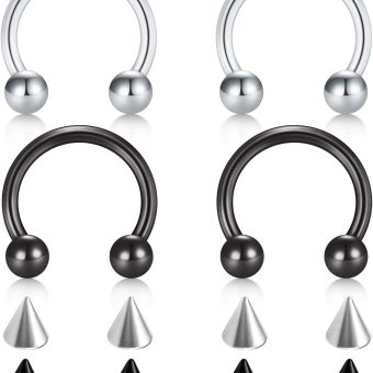 D.Bella 22G 20G 18G 16G 14G 12G 10G 8G 6G 4G 2G 0G 00G Surgical Steel Nose Septum Horseshoe Hoop Eyebrow Lip Navel Belly Nipple Piercing Ring Helix Tragus Daith Rook Captive Earrings Replacement Spikes