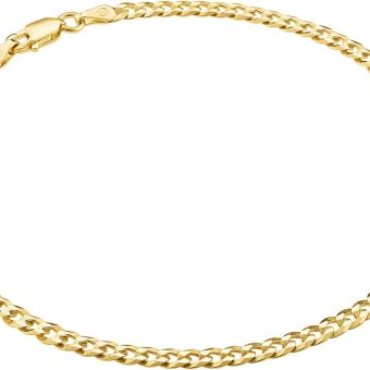 KISPER 18K Gold Over 925 Sterling Silver Italian 3.5mm Solid Diamond-Cut Cuban Link Curb Chain Anklet Ankle Bracelet for Women - Made in Italy