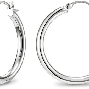 SWEETV 925 Sterling Silver Hoop Earrings-Chunky Huggie Earrings for Women, Diameter 25/30/40/50MM