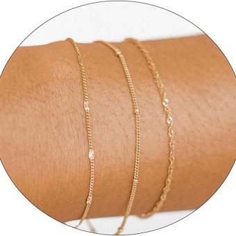 Sewyer Dainty Bracelet for Women 14K Gold Plated Cross Pearl CZ Leaf Bracelets Set Gold Layering Bracelets Everyday Jewelry