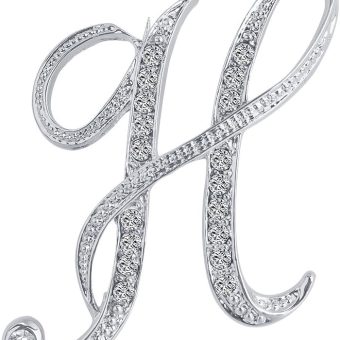 A-Z 26 Letters Pins Brooches Silver Plated Metal Broaches Pins-Clear Crystal Initial Breastpin