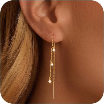 Dangle Earrings for Women Dainty Long Hanging Gold/Silver Chain Earrings Trendy Hypoallergenic Dangling CZ/Pearl Threader Earrings for Women Jewelry