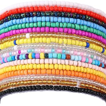 Taouzi 24PCS Beaded Anklets for Women Handmade Boho Beaded Ankle Bracelets Colorful Beads Foot Anklets for Women