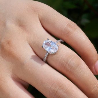 White Gold Plated 4 Carat Brilliant Cut Solitaire Cubic Zirconia CZ Engagement Ring Purpose Statement Anniversary Halo Ring