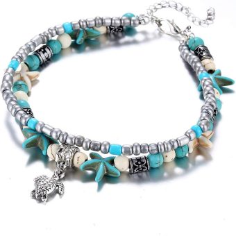 Starain Blue Turtle Anklets for Women Multilayer Beads Handmade Beach Ankle Bracelet Set Boho Foot Jewelry