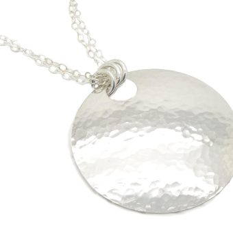 Hammered Sterling Silver Large 1 1/2" Disc Necklace 20" in Style CCJ-325