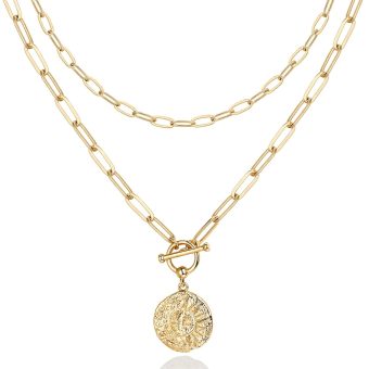 PAVOI 14K Gold Plated Layering Necklaces | Stylish Minimalist Design Pendant Necklaces | Bar, Circle, Lotus, Disc, Dog Tag, Horizontal Bar Pendants for Women