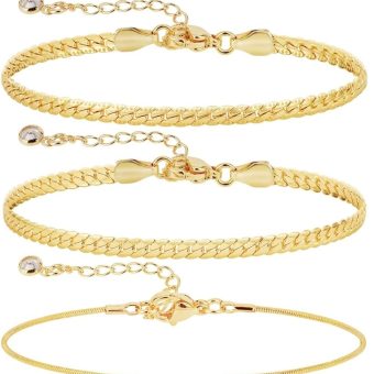 Tasiso Gold Bracelets for Women 14K Gold Jewelry for Women Cute Heart Beaded Bracelets for Women Lip Cuban Link Paperclip Chain Anklet Dainty Bracelet Pack Gifts for Women Girls