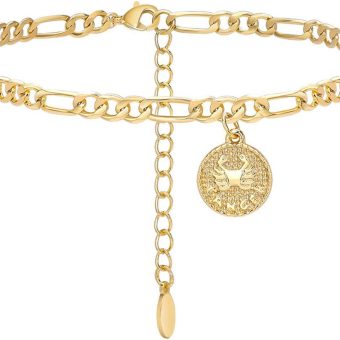 Gold Plated Anklets for Women Dainty Zodiac Constellation Anklet Zodiac Sign Disc Ankle Bracelet 14K Real Gold Plated Anklets for Women Valentine's Day Gifts for Women